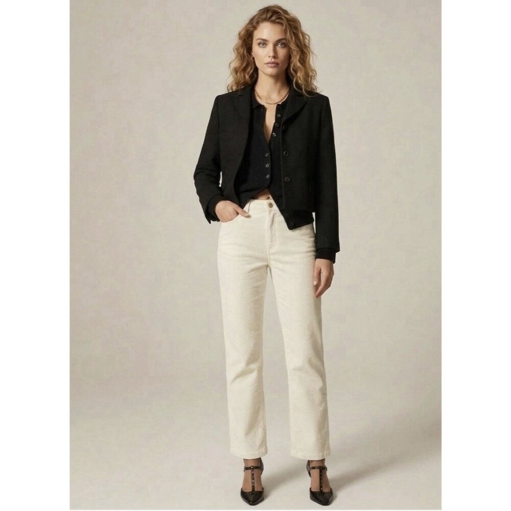 Made & Loved LOFT Ivory Corduroy Straight Women's Jean Pants Sz 28/6 Minimalist
